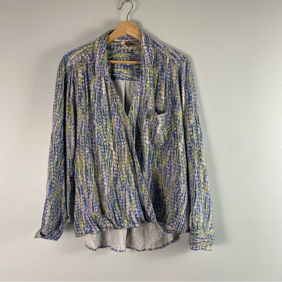 ANTHROPOLOGIE Pilcro Long Sleeve Wrap Blouse - Abstract Print - Size L - Picture 3 of 8